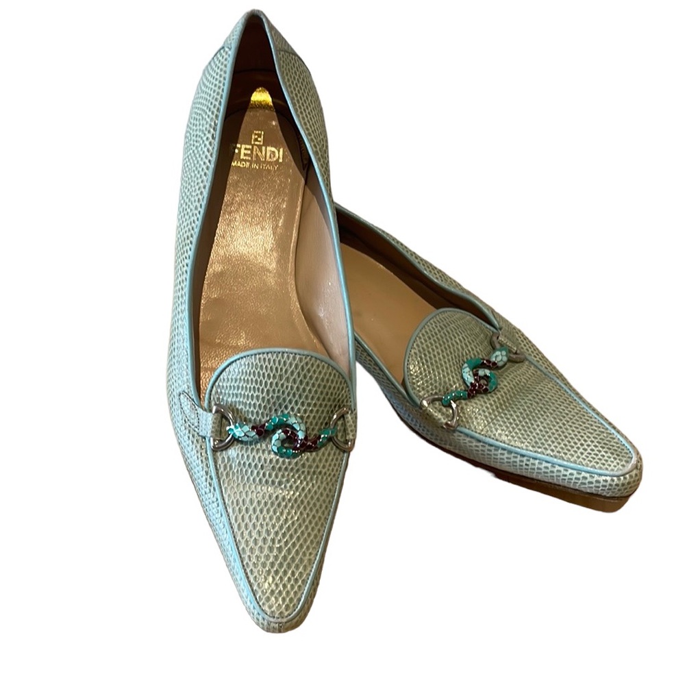 FENDI snake buckle leather loafers flats